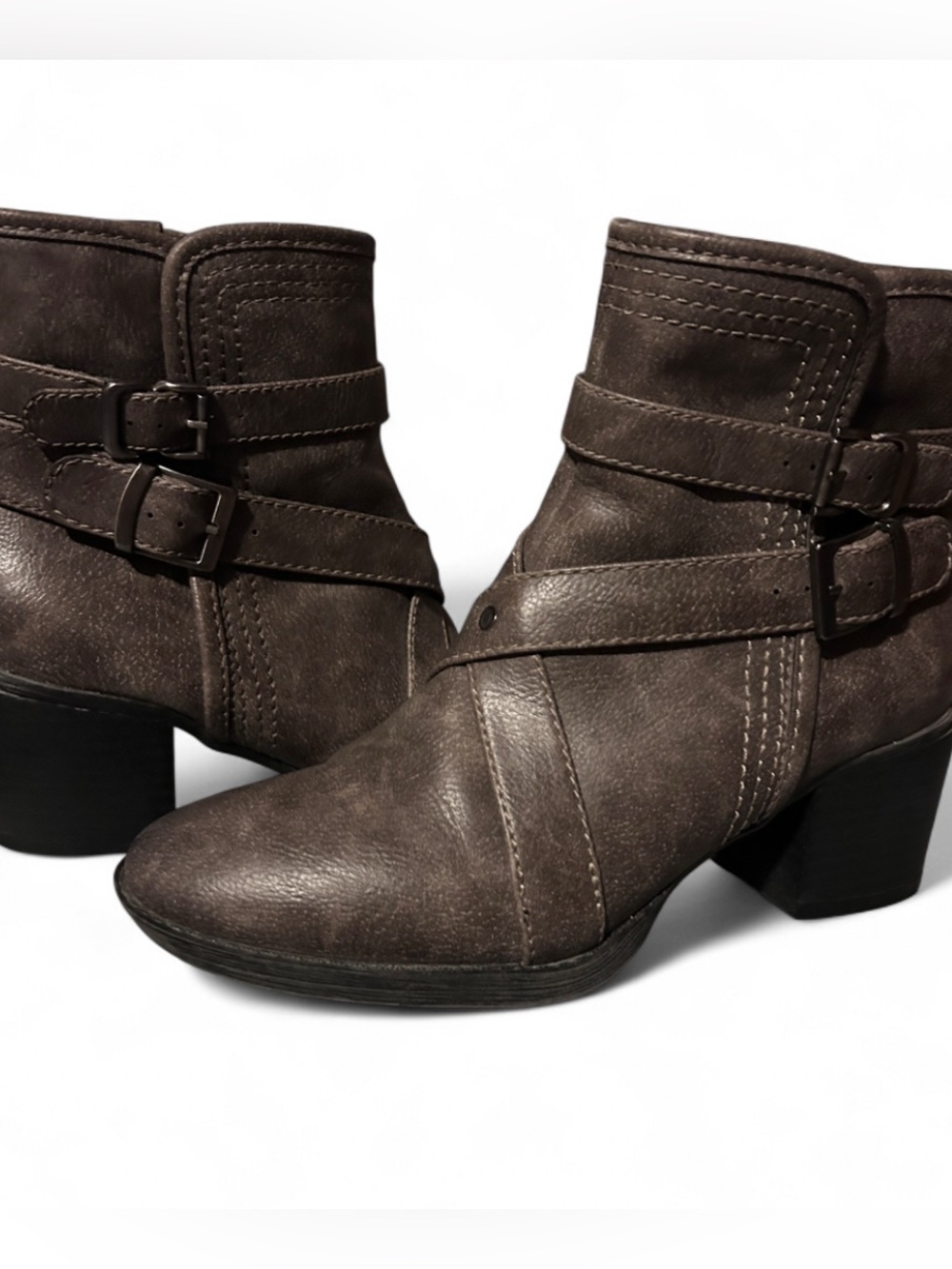 Natural Soul Dark Brown Strap Buckle Ankle Boots